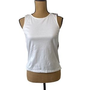 J. CREW WOMENS COTTON TOP BLOUSE SIZE XXS SLEEVELESS FLORAL WHITE TANK TOP